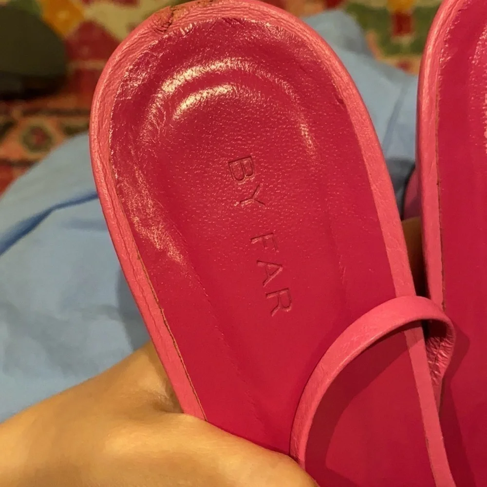 BY FAR / Neon pink Kersti Square-Toe Neon Leather Sandals Barbie strappy 40 10